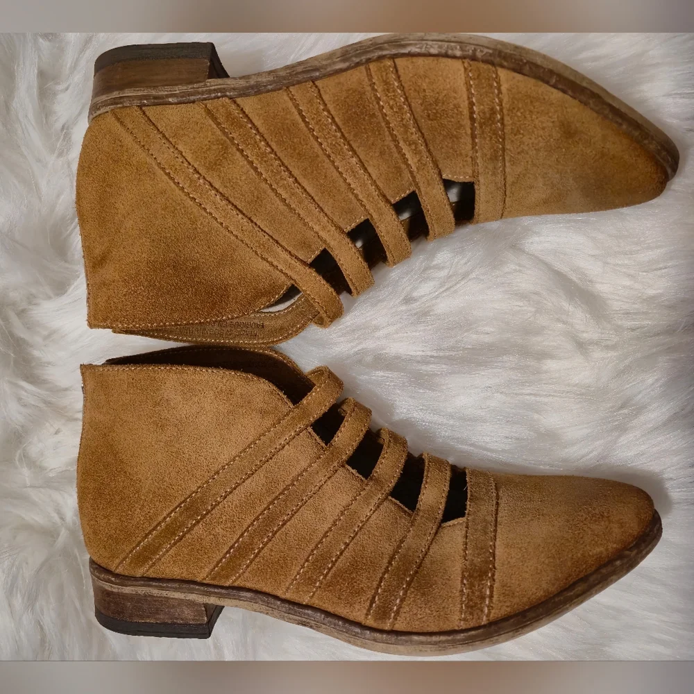 Free People Tan Suede Strappy Ankle‎ Boots